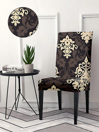 Cortina Black & Beige 6 Pieces Ethnic Motif Printed Super Stretchable Dining Chair Covers