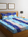 KLOTTHE Biru Kapas Grafik 300 TC Cadar King Halus dengan 2 Sarung Bantal-98 x 87 inci
