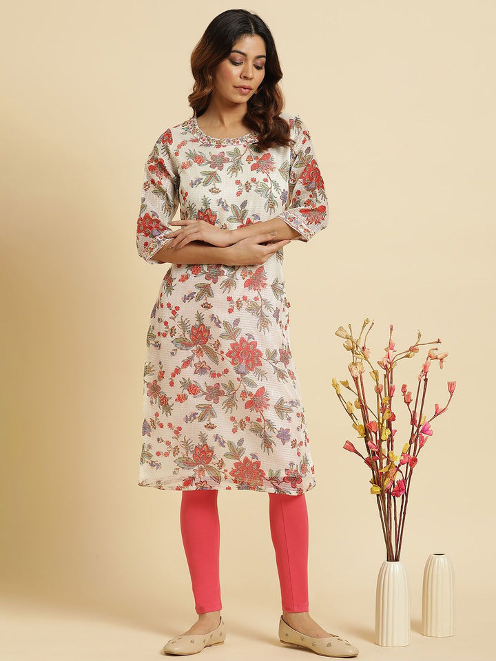 W Women Floral Printed Straight Kurta