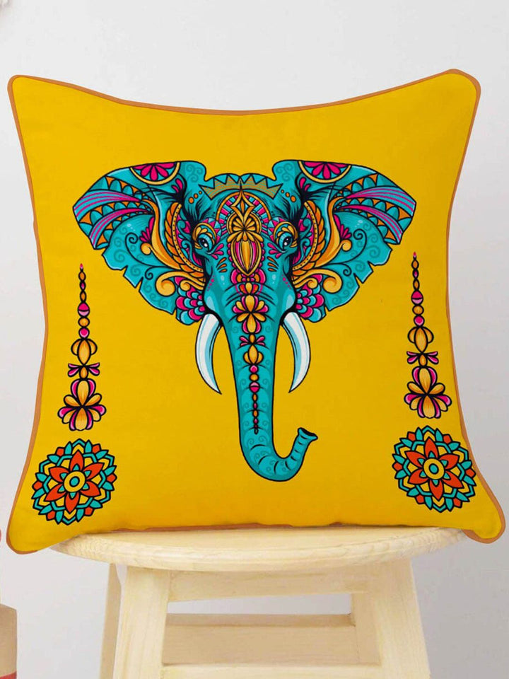 STITCHNEST Yellow & Blue Set of 5 Floral Velvet Square Cushion Covers