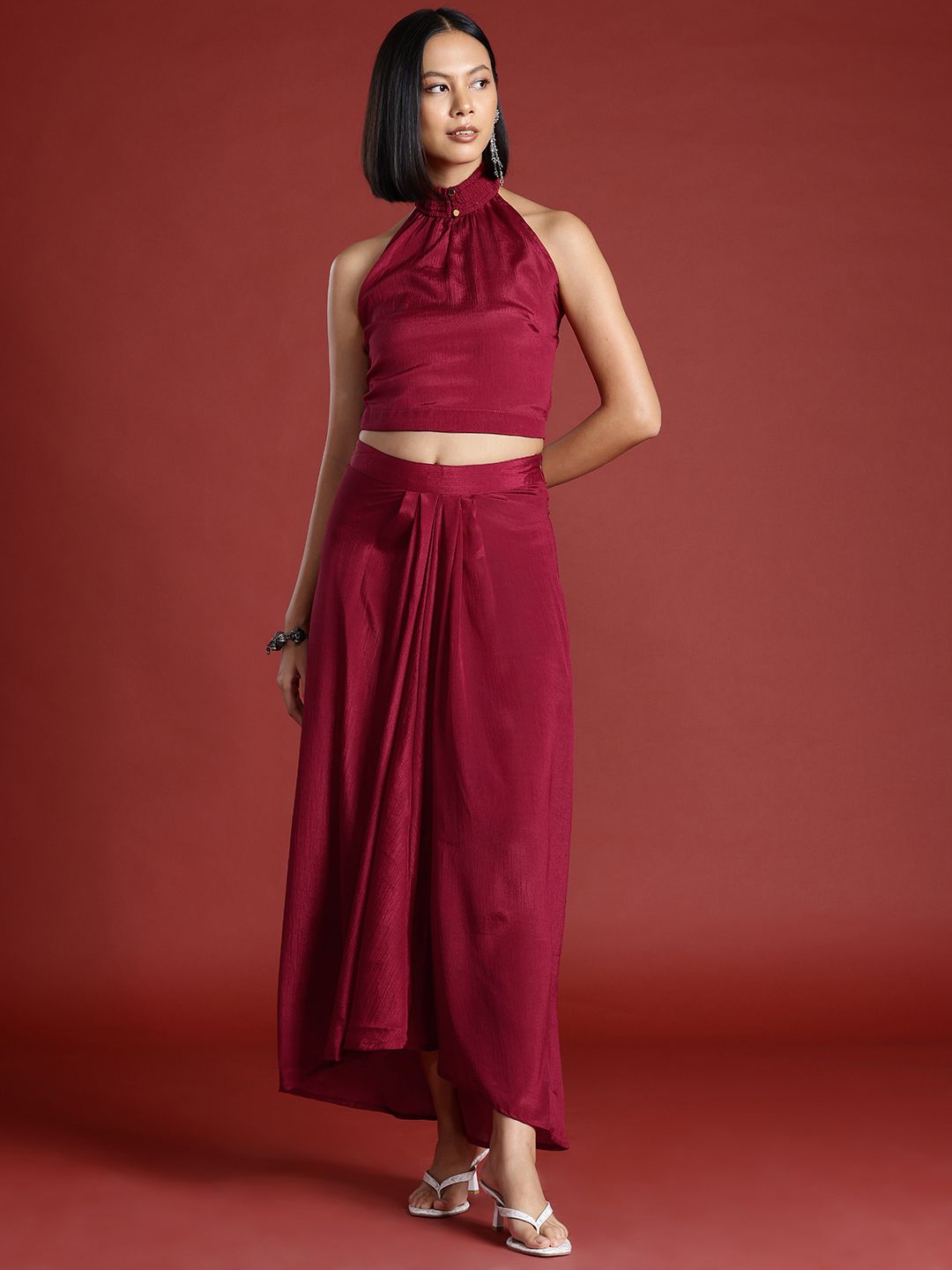 all about you Halter Neck Top With A-Line Pleated Skirt