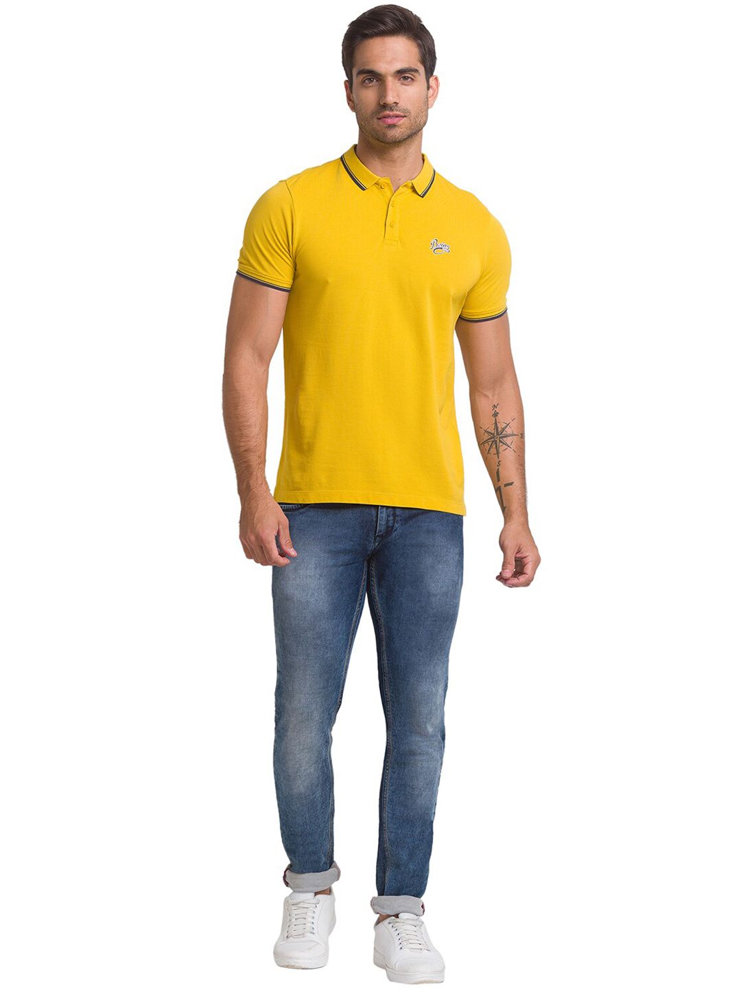 Being Human Men Yellow Solid Polo Collar T-shirt