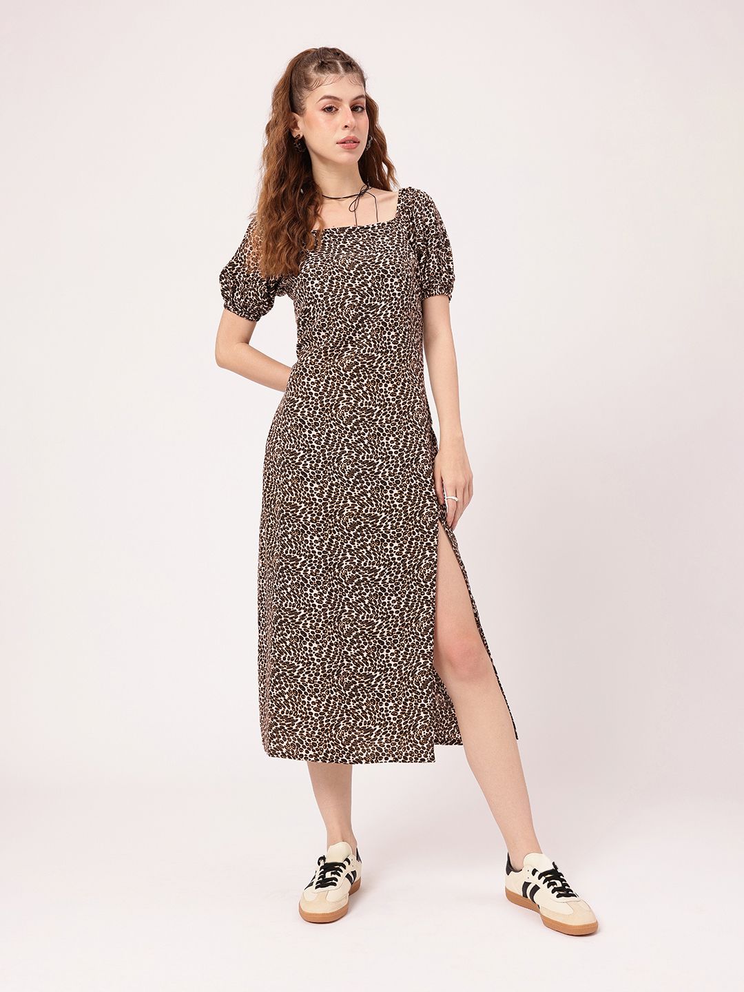 DressBerry Fierce Side Animal Skin Print Midi Dress With Slit