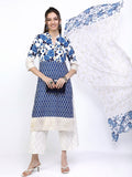 Vishudh Women Blue Floral Printed Kurta with Trousers & With Dupatta