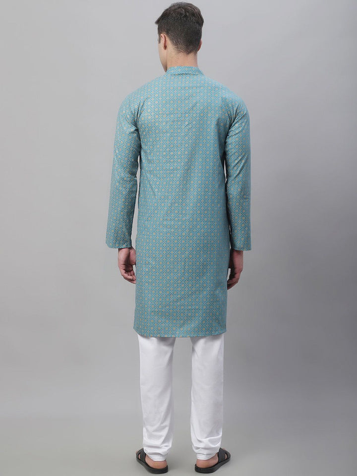 SOJANYA Kurta Bercetak Etnik Kolar Mandarin dengan Churidar