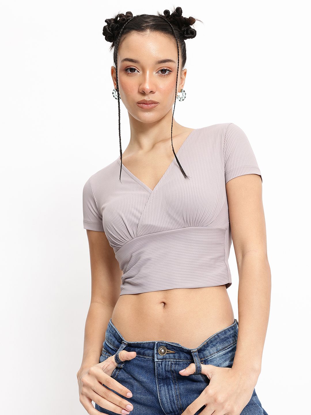 DressBerry Cozy Contour Wrap Style Ribbed Crop Top