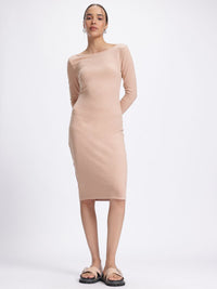 DressBerry Comfort Yet Cozy Fits Ribbed Boat Neck Bodycon Dress with Shining Elements