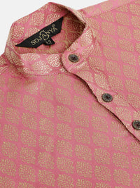 SOJANYA Kurta Lurus Bercorak Etnik Jacquard Merah Jambu & Emas