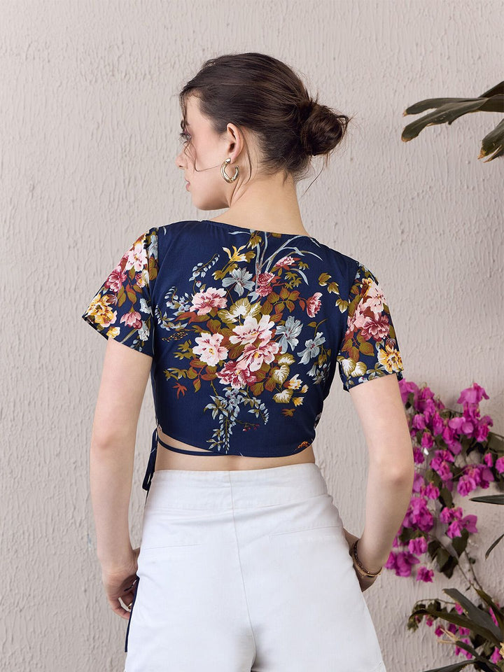 Berrylush Floral Printed Wrap Crop Top