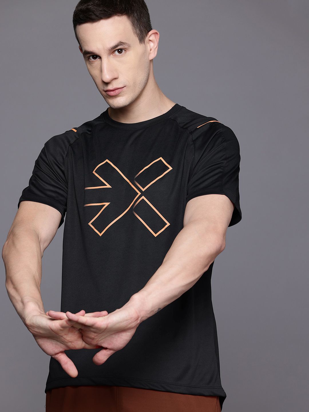HRX by Hrithik Roshan Rapid-Dry Printed Training T-shirt with Reflective Detail