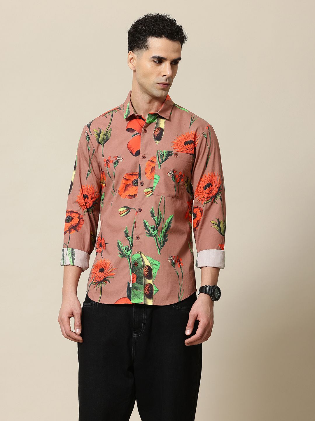 Mr Bowerbird Tailored Fit Floral Printed Pure Cotton Casual Shirt
