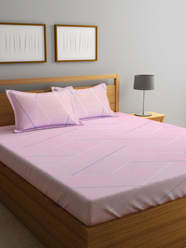 KLOTTHE Geometric Printed 300 TC Fitted King Bedsheet with 2 Pillow Covers