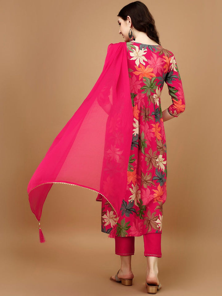 KALINI Floral Printed Kurta & Trousers With Dupatta