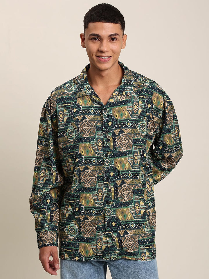 Bene Kleed Men Abstract Printed Opaque Oversize Casual Shirt