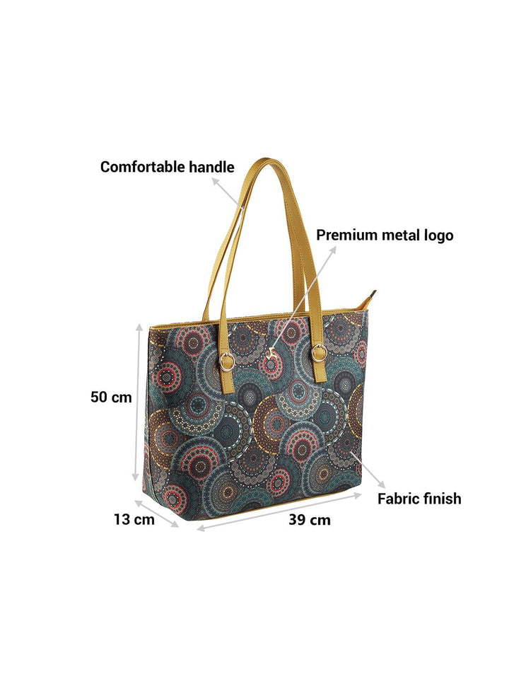 Mochi Green Ethnic Motifs Printed PU Shopper Tote Bag