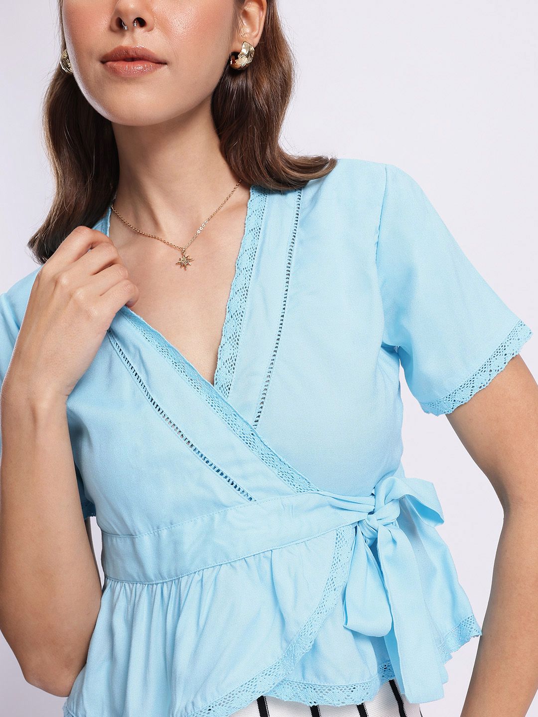 DressBerry Ocean Cool Lace Inserts Detail Wrap Top