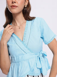 DressBerry Ocean Cool Lace Inserts Detail Wrap Top