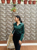 STREET 9 Women Gorgeous Green Solid Satin Shirt
