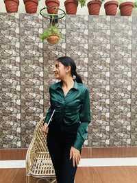 STREET 9 Women Gorgeous Green Solid Satin Shirt
