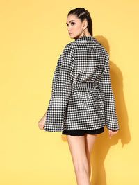 Berrylush Women White Houndstooth Oversized Layer Jacket