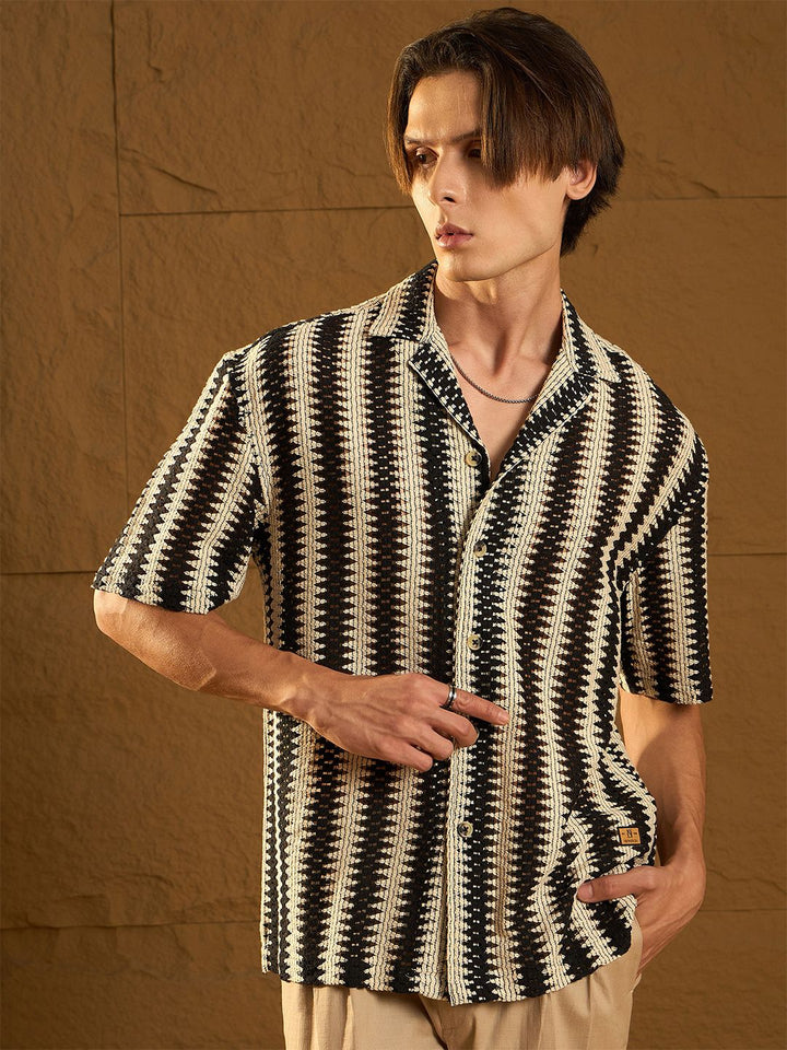 DENNISON Men Zig Zag Pattern Oversized Crochet Shirt