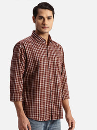 Park Avenue Spread Collar Long Sleeves Slim Fit Checked Casual Cotton Shirt