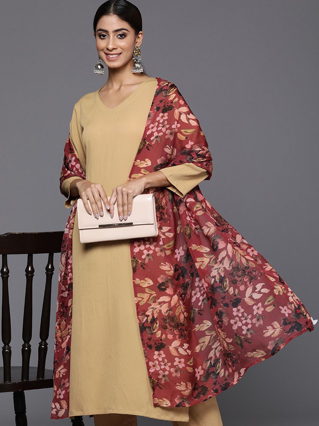 Varanga Regular Silk Crepe Kurta with Trousers & Dupatta