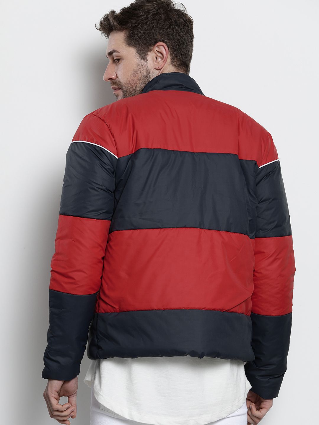 The Indian Garage Co Men Navy Blue & Red Colourblocked Jacket