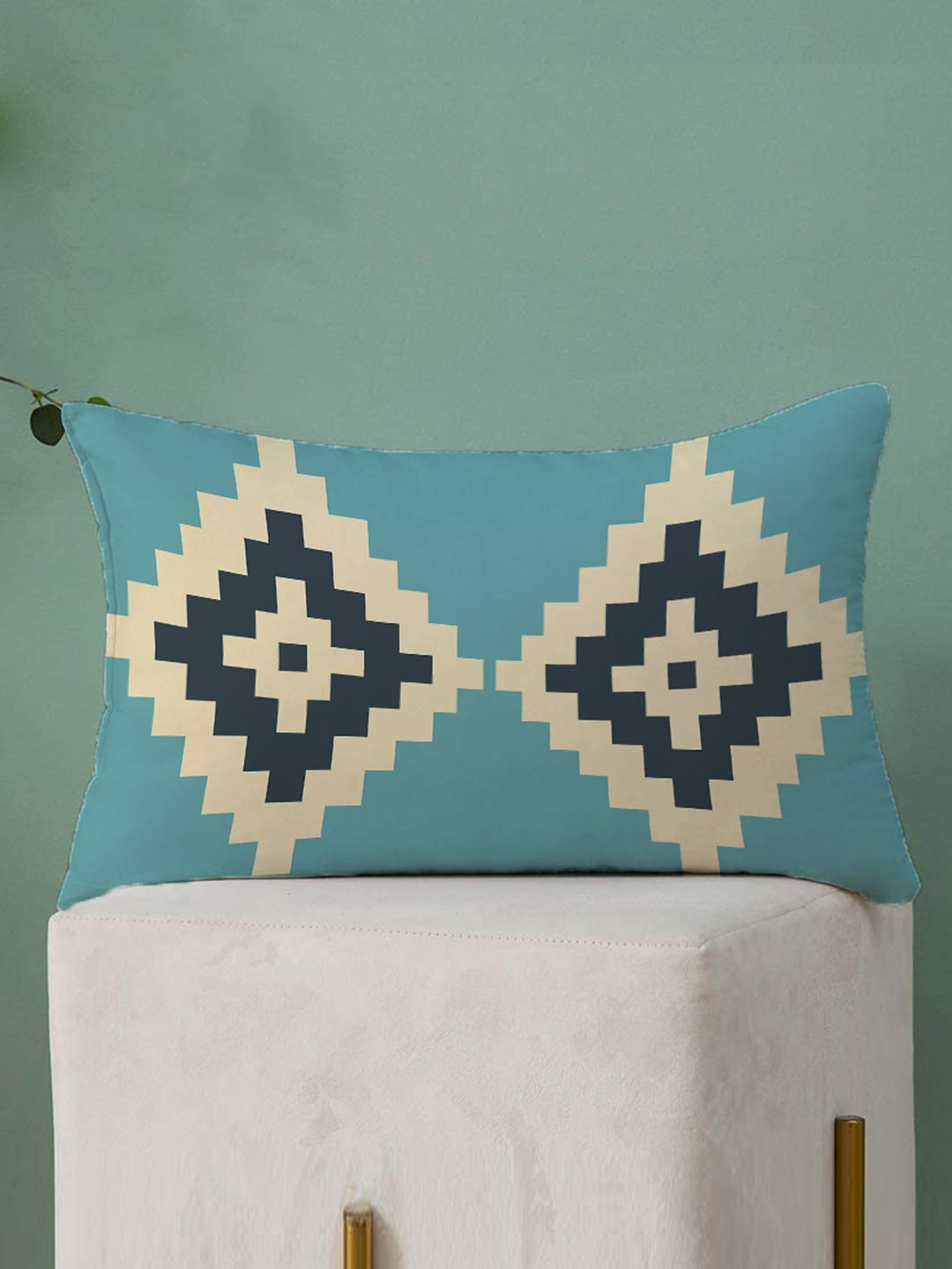 STITCHNEST Blue & Beige Set of 2 Geometric Rectangle Cushion Covers