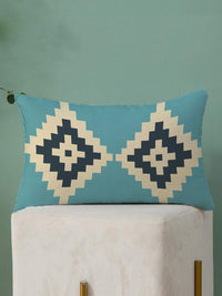 STITCHNEST Blue & Beige Set of 2 Geometric Rectangle Cushion Covers