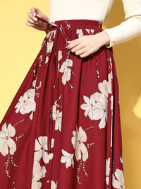 Berrylush Women Maroon Floral Printed Maxi Skirt