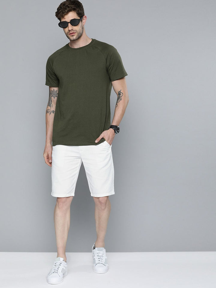 The Indian Garage Co Men White Slim Fit Cotton Chino Shorts