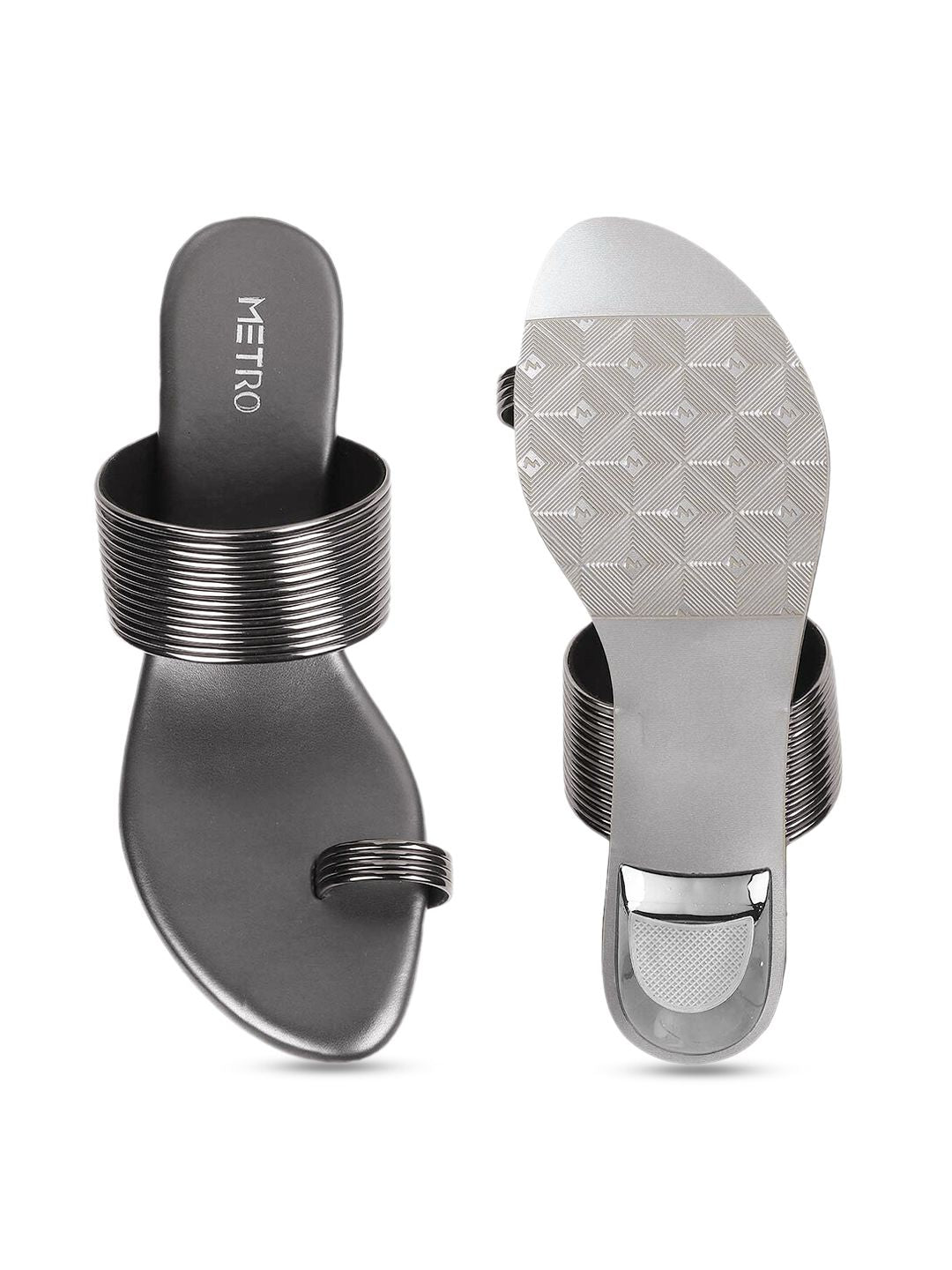 Metro Grey Textured Kitten Sandals Heels