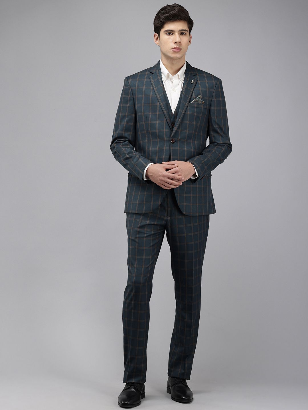 Park Avenue Checked Single Breasted Super Slim Fit 3 Piece Formal Suits