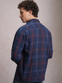 LOCOMOTIVE Premium Indigo Dobby Textured Checked Utility Pocket Overshirt