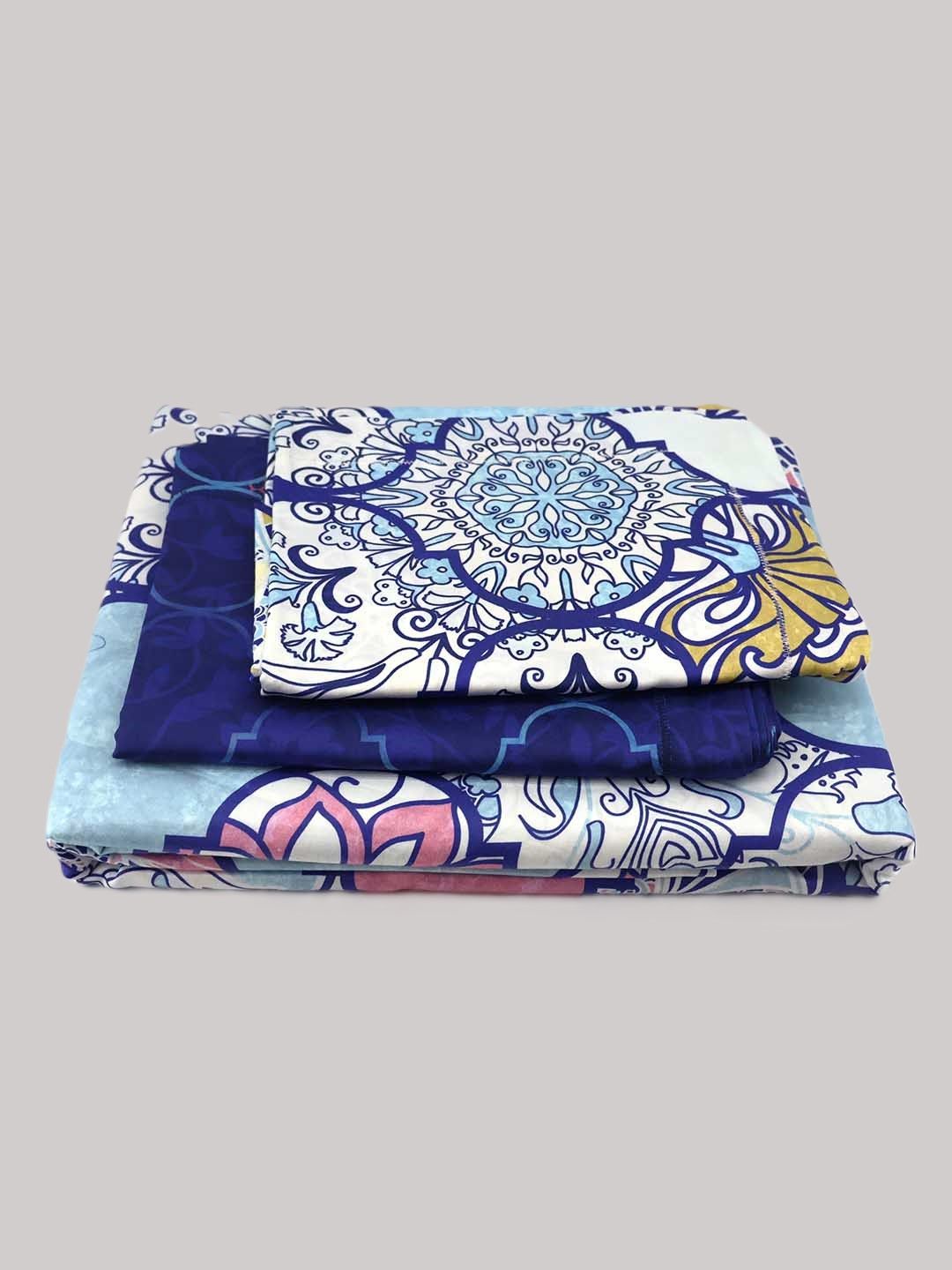Bombay Dyeing Celebrating India Blue Print 300TC Cotton King Bedsheet & 4 Pillow Cover