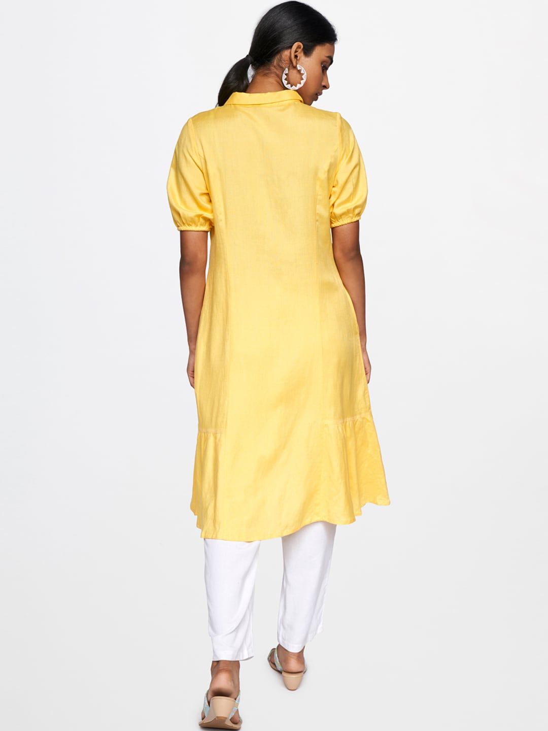 Global Desi Women Yellow Solid A-Line Kurta