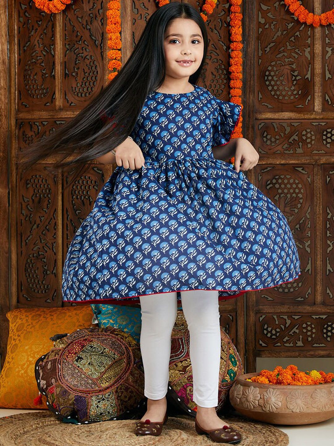 VASTRAMAY Girls Floral Printed Anarkali Pure Cotton Kurta