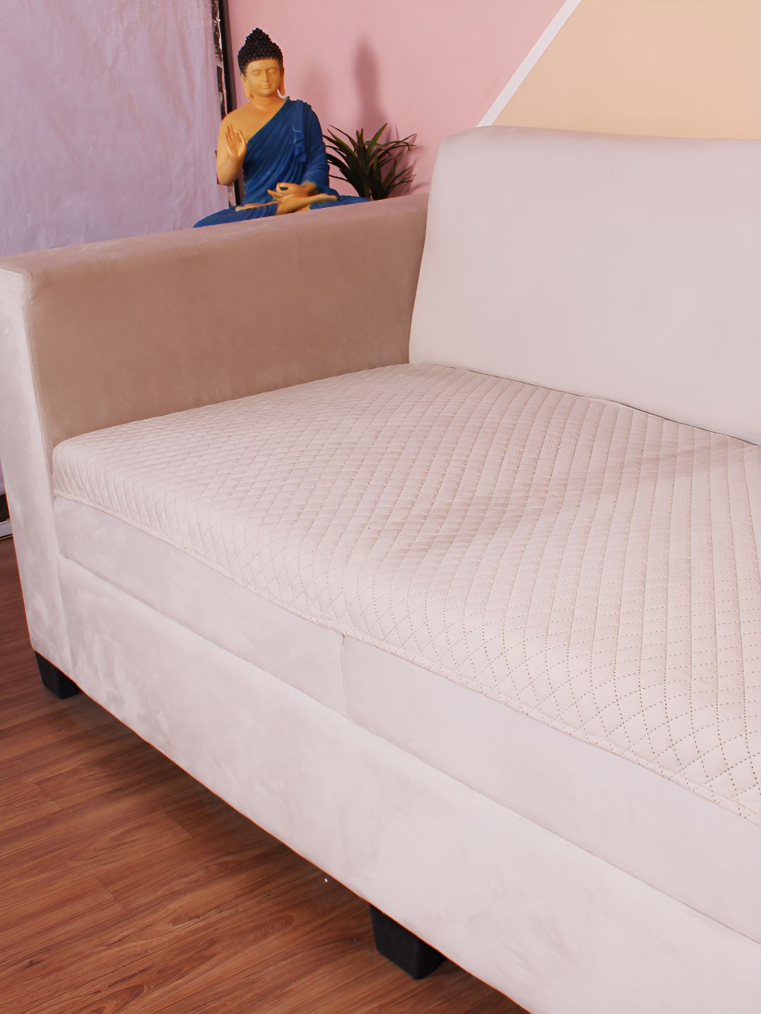 STITCHNEST Beige Self Design 3 Seater Sofa Cover