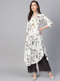 SOJANYA Women White & Grey Quirky Print A-Line Kurta