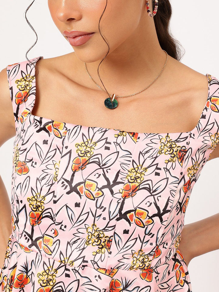 DressBerry Garden Glam Floral Print Satin-Finish A-line Dress