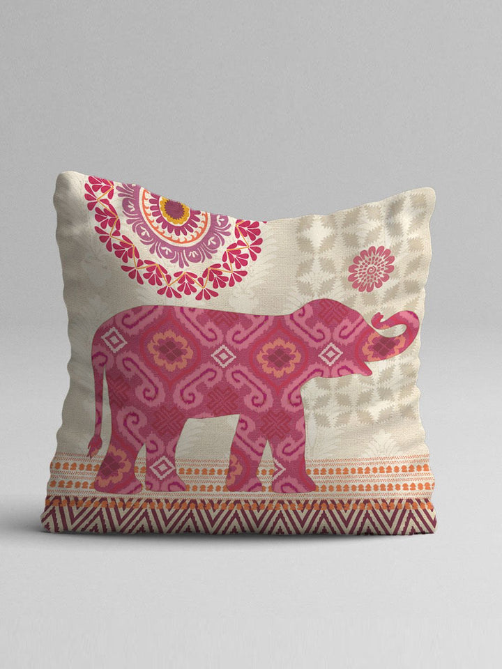 STITCHNEST Set Of 5 Green & White Ethnic Motifs Jute Cotton Square Cushion Covers