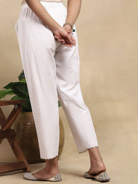 House of Chikankari Women White Cotton Solid Seluar