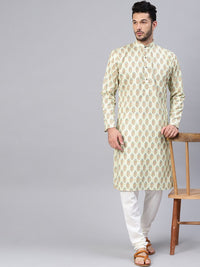 SOJANYA Men Lime Green Printed Straight Kurta
