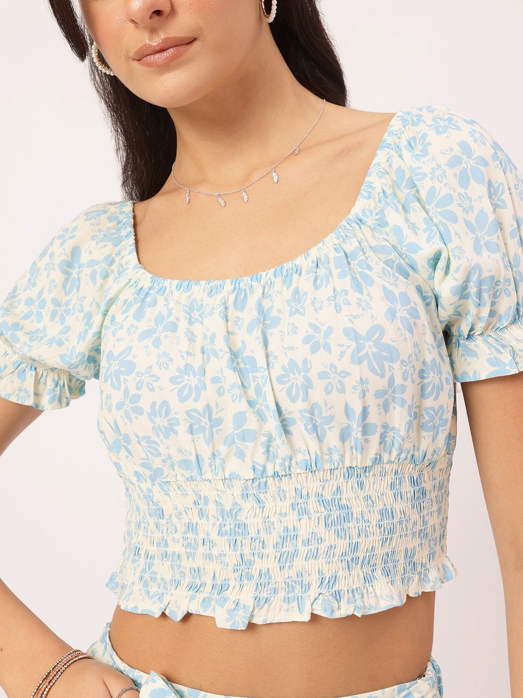 DressBerry Floral Print Crop Top with Mini Skirt Co-Ords