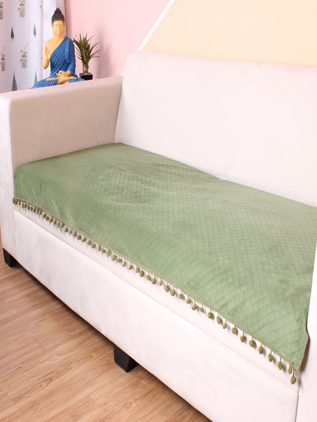 STITCHNEST Olive Green & Beige Self Design 2 Seater Sofa Cover