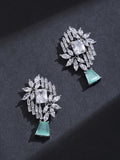 Priyaasi Sea Green Silver Plated Stone Studded Handcrafted Contemporary Drop Earrings