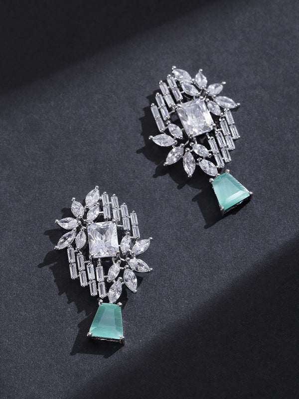 Priyaasi Sea Green Silver Plated Stone Studded Handcrafted Contemporary Drop Earrings
