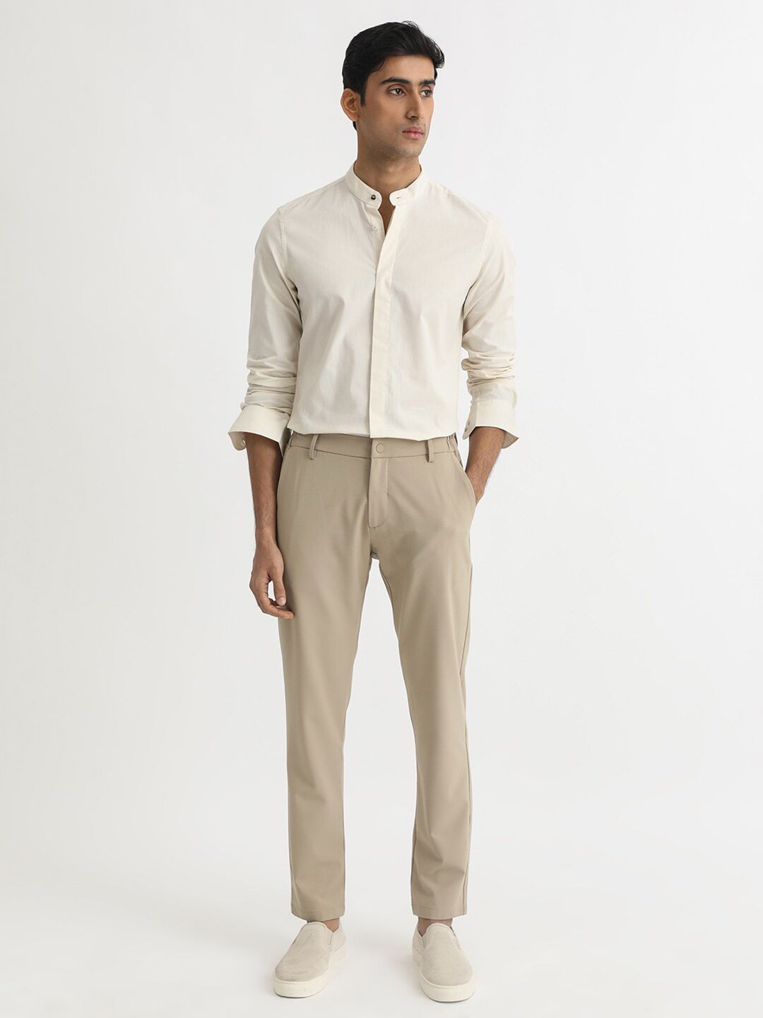 RARE RABBIT Men Cadmi Slim Fit Mandarin Collar Cotton Shirt