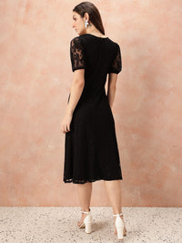 all about you V-Neck Puff Sleeves Lace A-Line Dress